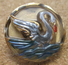 1-Czech Glass 3D MultiColored Swan-Gold Background-Black Back Button #15-21.50mm