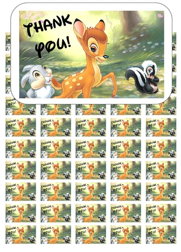 50 Bambi and Thumper Thank You Envelope Seals / Labels / Stickers, 1" x 1.5"