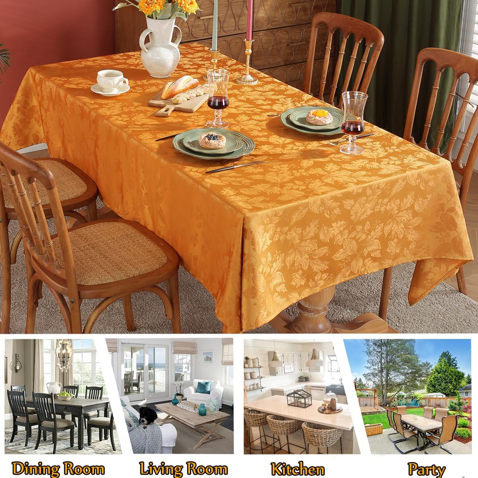 Maple Leaves Jacquard Fall Tablecloth Oil/Water Proof Fabric Rectangle