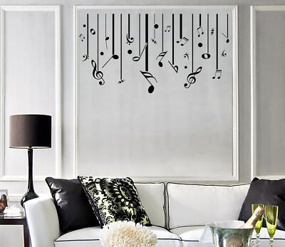 Vinyl Decal Wall Sticker White Black Treble Clef Music Notes Lines ...