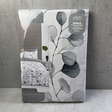 New Single Duvet Cover Set Pillowcase Grey White Honesty Leaf Print Coloroll