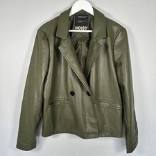 Noisy May Denmark Olive Khaki Green Pu Women's Ladies Jacket Coat Size Large