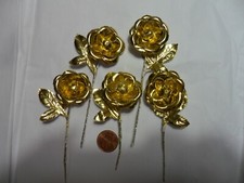 Vintage Gold Foil Paper Roses on stem- Japan