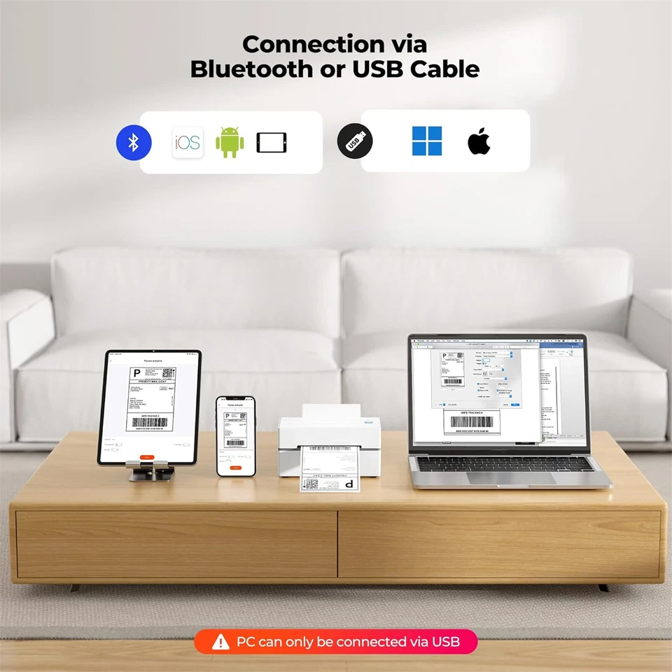 MUNBYN Bluetooth Shipping Label Printer 4x6 Thermal Label w Drive for USPS FedEx - Image 2 of 4