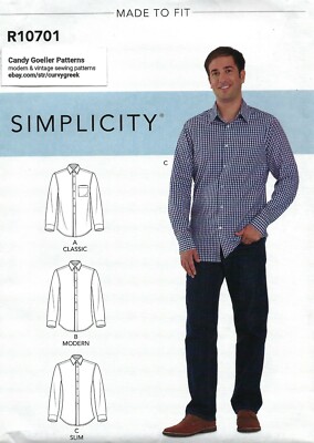 Simplicity R10701 Men's Classic, Modern & Slim Fit Shirt Sz 34-42 UNCUT S8753