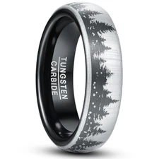 6MM Tungsten Carbide Ring Black Laser Forest Fir Tree Christmas Tree Ring Band