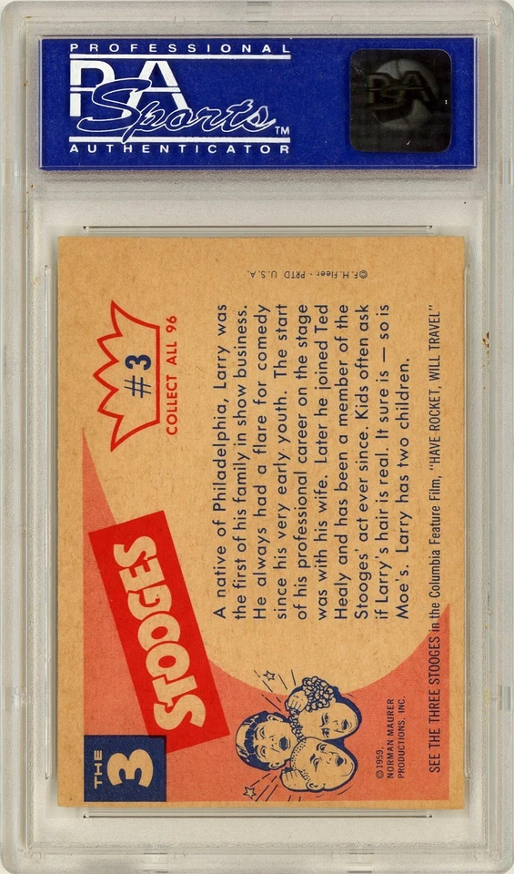 1959 Fleer 3 Three Stooges Card #3 – “Larry” – PSA 6 – Rare!!! - Image 2 of 2
