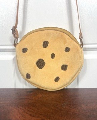Novelty Crossbody Shoulder Bag Round Cookie Chocolate Chip Yellow Purse Soft