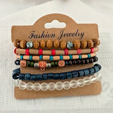 Fashion Jewelry Multicolor Beaded Stretch Stackable Bracelet Set, Round