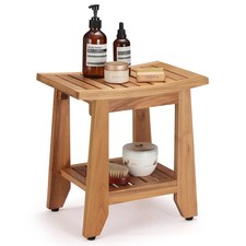 TEAKAURA Teak Shower Bench Stool, 14'' Compact Waterproof Wooden Sauna Bath B...