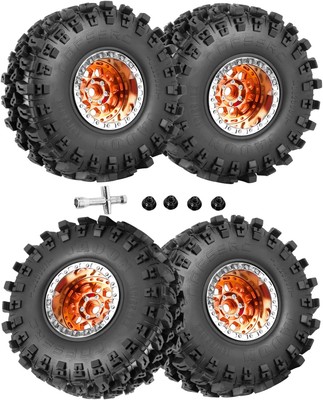 RC 2.2 Beadlock Wheels and Tires for 1/10 TRX4 Axia1 SCX10 Capra Orange(4pcs) 