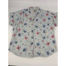 Classic Elements Women's PM Blue Floral Watering Can Button Up Shirt