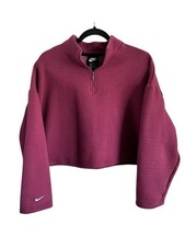 Nike Women's Berry Pink Waffle-Knit Quarter-Zip Cropped Pullover Sz Large Sporty