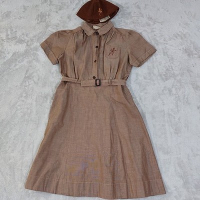 Rare 1950s Girl Scouts Brownie Uniform with Hat   Vintage GSA Collectible