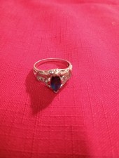 Vintage Sterling Silver 925 HOU Blue Sapphire Oval Ring Size 9 4.57g 