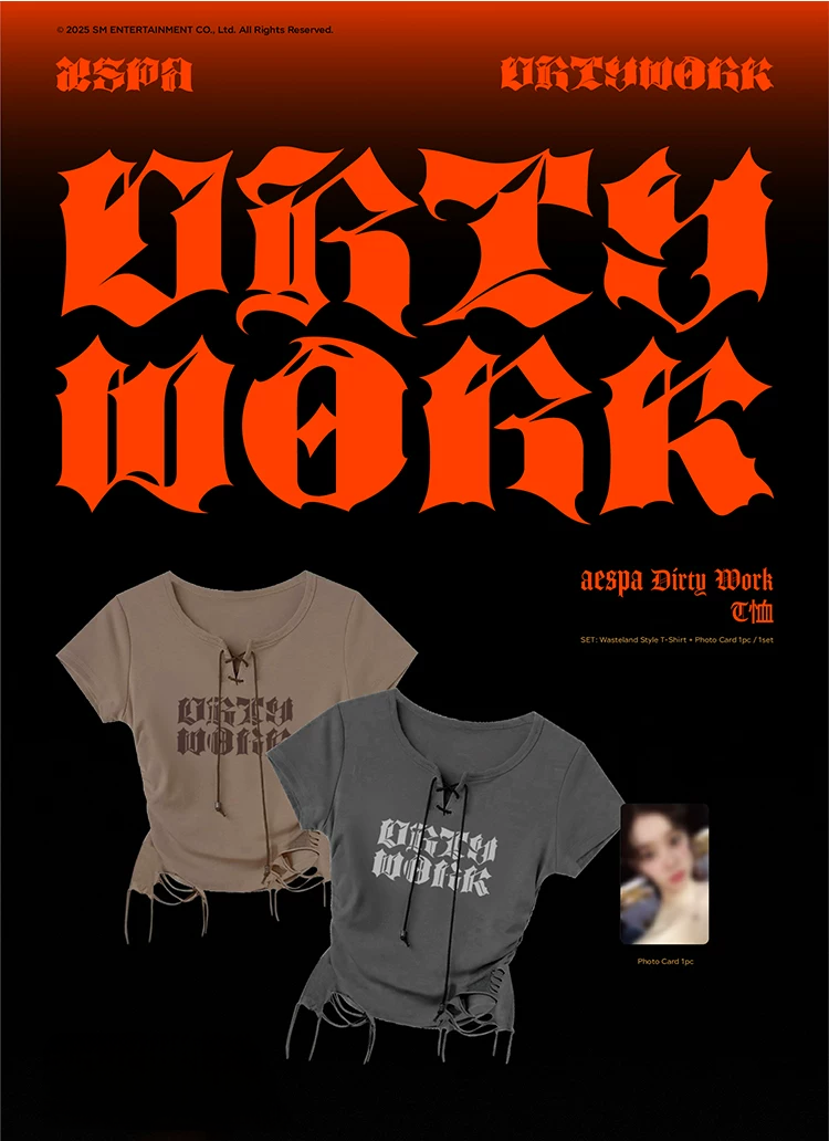 aespa ファンミ HANDWRITING T-SHIRT ON HAND] aespa Dirty Work OFFICIAL MD T-Shirt Brown / Grey +