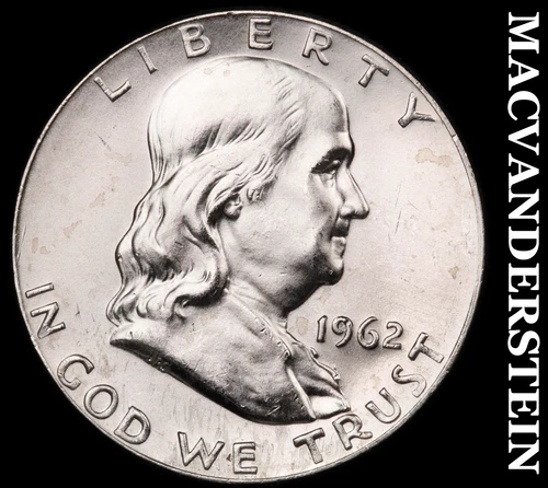 1962-D Silver Franklin Half Dollar - Choice Gem Brilliant Unc++  #G8009