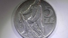POLAND 1959 5 zl ZLOTYCH, FISHERMAN WITH NET, ALUMINIUM