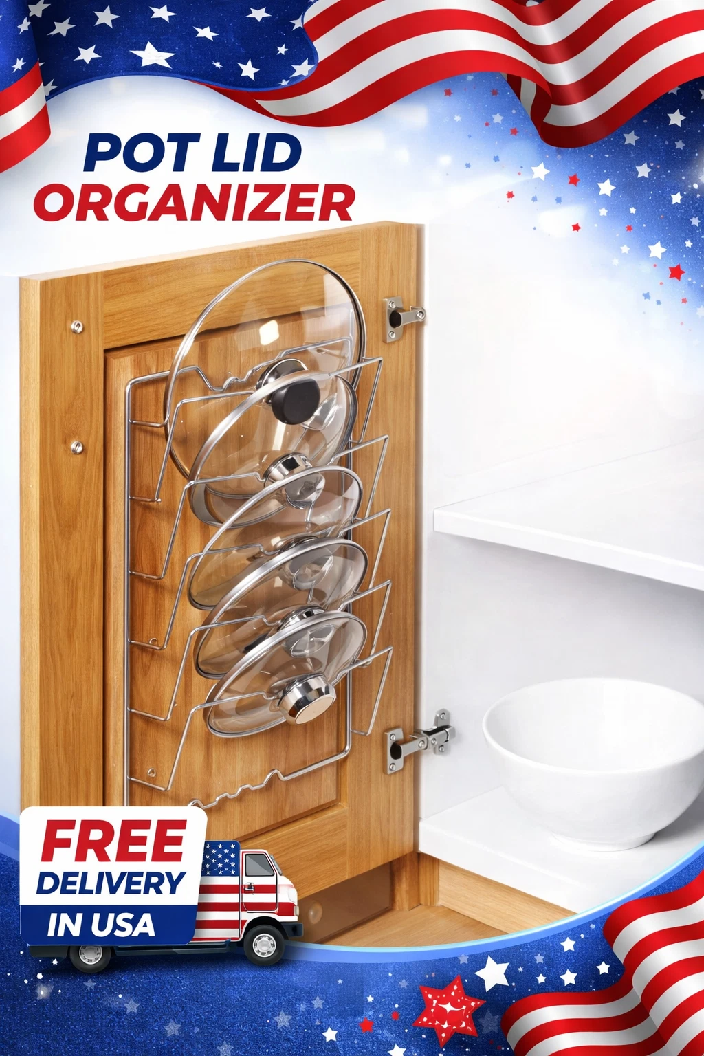 Pot Lid Holder Storage Rack Wall Mounted Pan Cover Organizer Kitchen Accessories