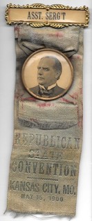McKinley Assistant Sergeant 1900 Republican Convention Political Badge