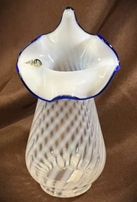 Fenton French Opalescent Spiral Optic Blue Ridge Crest Jack Pulpit Vase.