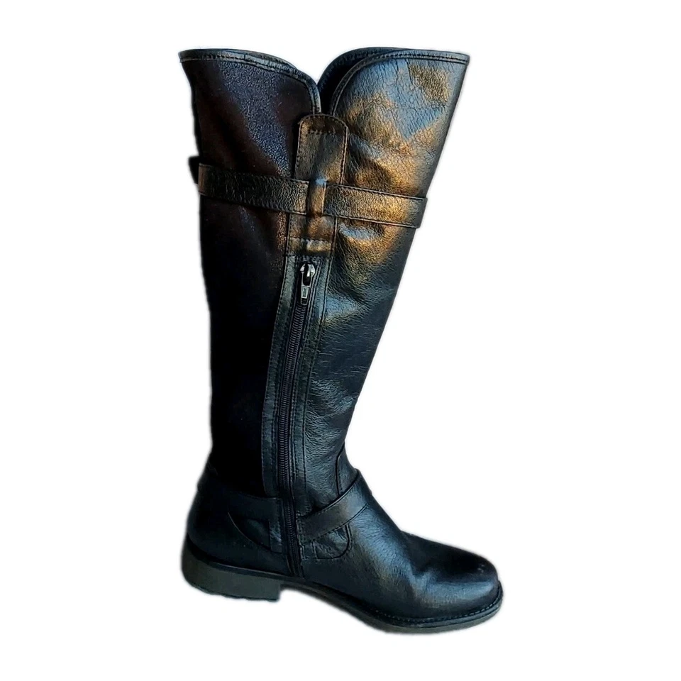Botas de Equitação Baretraps Femininas Tamanho 7M Sheree Gen. Couro Forrado com Pele Preto Zíper - Imagem 2 de 4