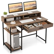 48" Computer Desk Workstation with Monitor Stand Storage Drawer & Open Shelves