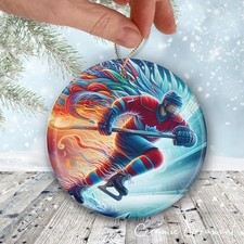 Personalized Hockey Player Ceramic Christmas Ornament - Name and Jersey