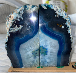 Blue Agate Geode Polished ~3 Lbs Bookends 4x3 Beautiful 1 of a Kind SeeAllPhotos
