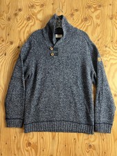 Fjallraven Lada Sweater Shawl Collar Wool Mens M Donegal Knit Blue Fisherman