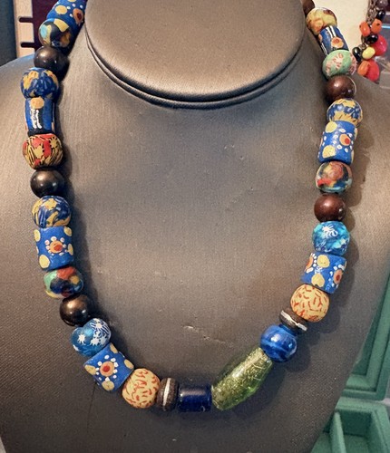 VINTage MILLEFIORi murano glass beads millefiori trade beads necklace 18 in 14mm