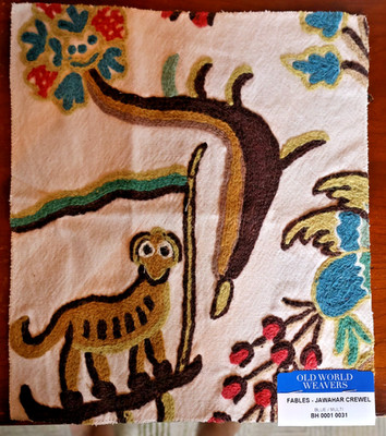 New SCALAMANDRE FABRIC SAMPLE  Old World Weavers Crewel Fables Jawahar 11'' x 13''