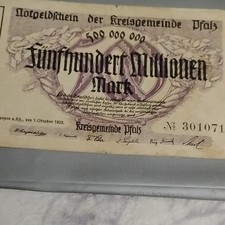 Kreisgemeinde Pfalz 500 Million Mark Notgeldschein 1923 Germany Banknote