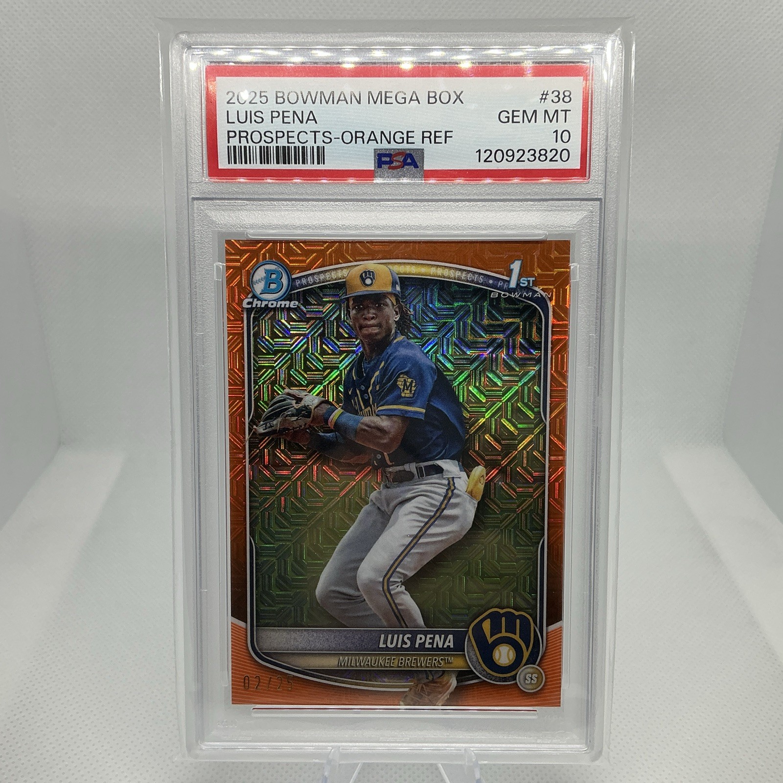 LUIS PENA 2/25 - 2025 1st Bowman Chrome ORANGE MOJO BCP-38 PSA 10 GEM MINT