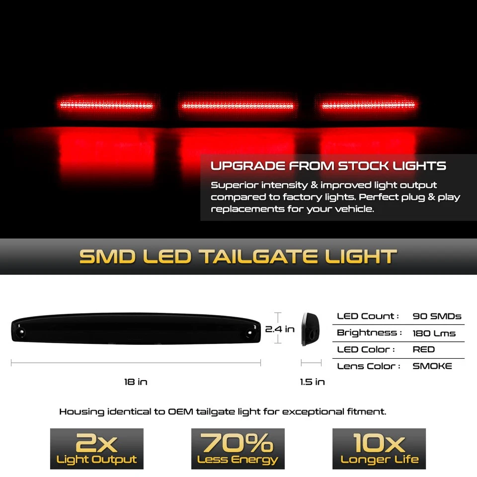 Full LED Tailgate Smoked Tail Braking Lights For 2003-2006 Ram 2500 3500 Dually Foto 2 de 4