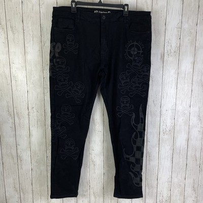 CRYSP Denim Men s Jeans Size 42 X31 Black Skull Embroidery Stretch