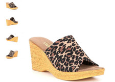 Onex Christina Brown Leopard Elastic Cork Wedge Sandal Women's sizes 5-11/NEW  