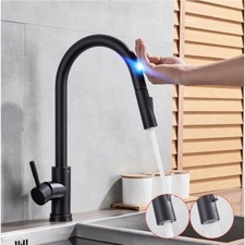 Touch Senor Black Kitchen Sink Faucet Single Handle Pull Down Sprayer Mixer Tap
