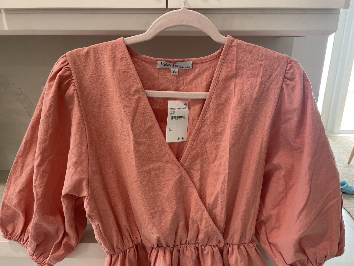 NWT Velvet Torch Pink Plum Puff Sleeve Dress Size Small Nordstrom