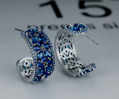 Sparkling Gemstone C Shaped Hoop Earrings Zircon Copper Elegant Luxury Jewelry 