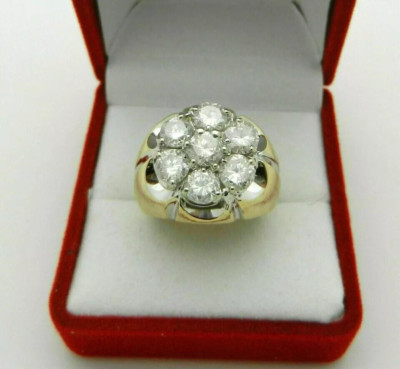 3Ct Men's Round Cut Real Moissanite Cluster Pinky Ring in 14k Yellow Gold Plated
