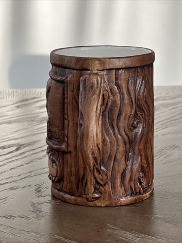Vtg Souvenir Yellowstone Park Old Faithful Ceramic Coffee Mug Faux Wood USA - Picture 4 of 13