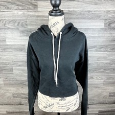 WILD FABLE Pullover Black Hooded Cropped Sweatshirt Women's Size Medium
