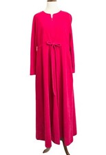 Vintage Vanity Fair Lounge Kaftan House Robe M Fuchsia Pink Velour Front Zip