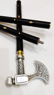 Wooden Walking Stick Cane With Axe Brass Handle For Seniors Men Women Old People