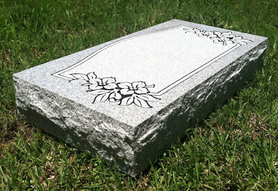 Granite Memorial Flat Grave Marker Cemetery Funeral 24''x12''x4'' with Design
