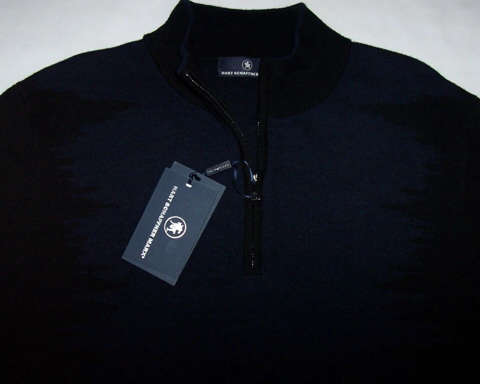 NWT Hart Schaffner Marx Black/Blue FLAME STITCH Half-Zip MERINO WOOL Sweater M - Image 4 of 4