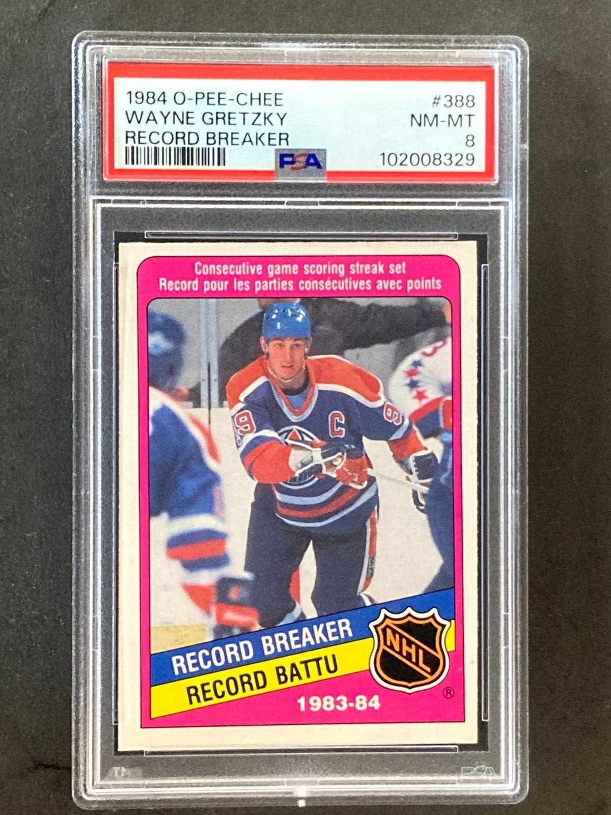 1984 OPC O-Pee-Chee #388 Wayne Gretzky Record Breaker PSA 8