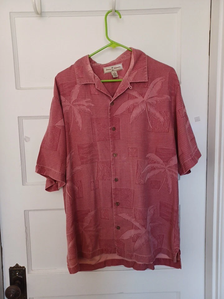 Tommy Bahama 100% Silk Button Red Sz Med Men's Short Sleeve Shirt A061