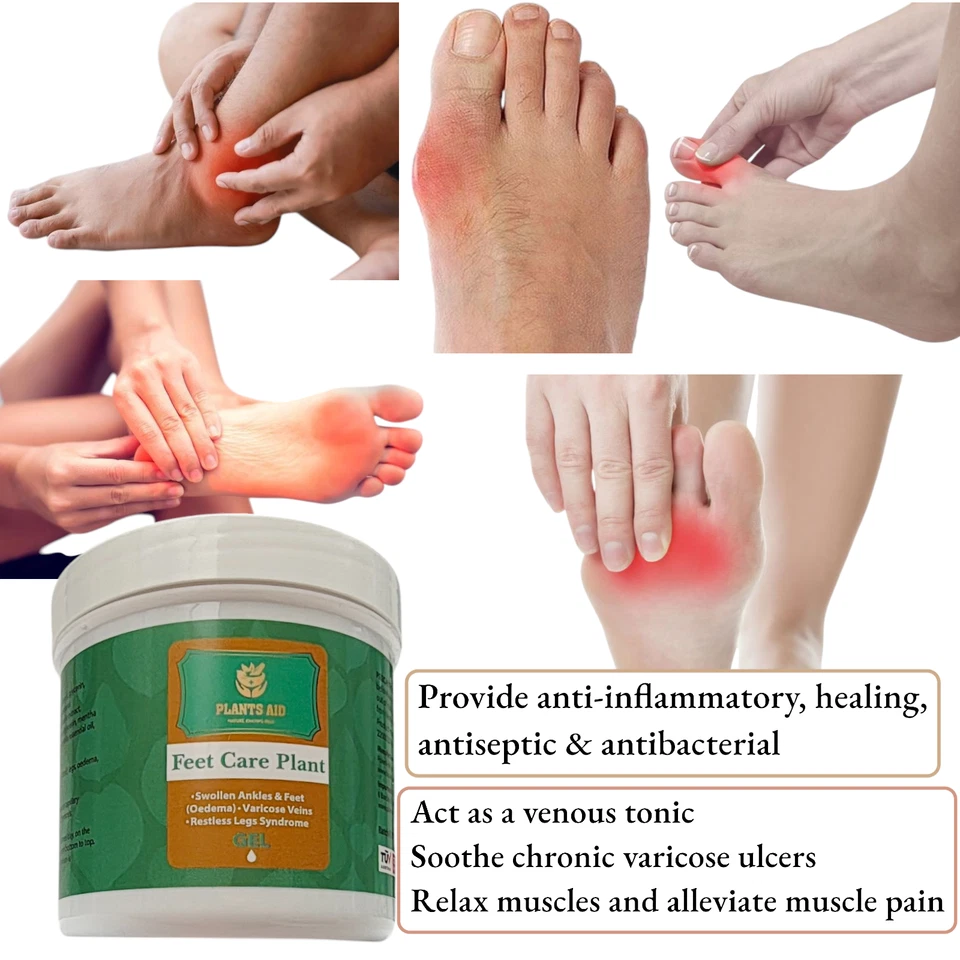 PLANTS AID 250ml Pain Relief Gel/Cream for Swollen Feet/Foot Varicose Veins, Restless Legs